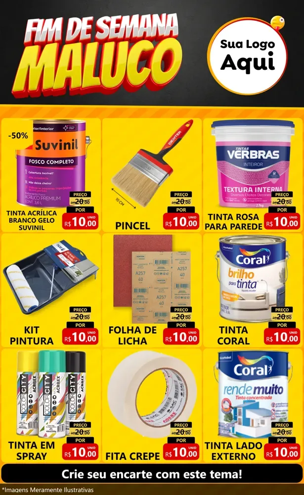 Modelo de Encarte para Encarte Grande com o tema Final de Semana Maluco para Tintas e Ferramentas