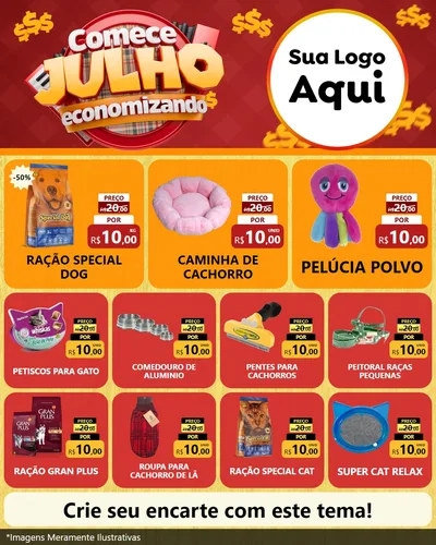 Modelo de Rede Social para Feed Instagram com o tema Comece Julho Economizando para Pet Shop