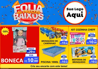 Modelo de Encarte para Encarte A4 Horizontal com o tema Folia de Preços Baixos para Brinquedos