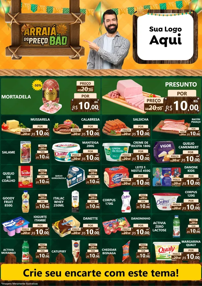 Modelo de Encarte para Encarte A4 Vertical com o tema Arraiá do preço bão para Frios e Laticínios