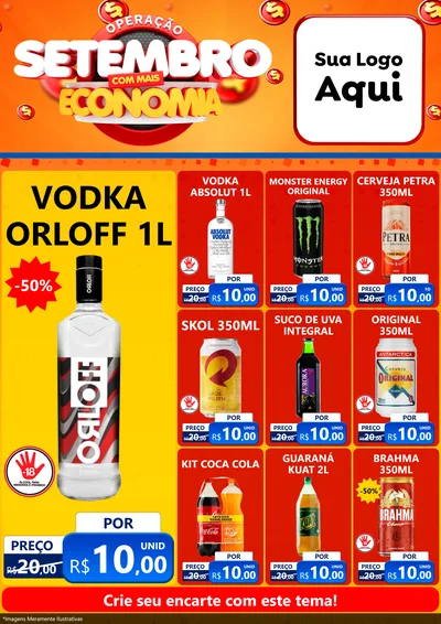 Modelo de Encarte para Encarte A4 Vertical com o tema Operação Setembro Com Muita Economia para Distribuidora de bebidas
