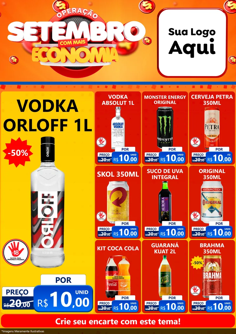Modelo de Encarte para Encarte A4 Vertical com o tema Operação Setembro Com Muita Economia para Distribuidora de bebidas