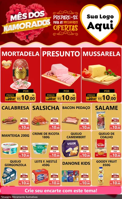 Modelo de Encarte para Encarte Grande com o tema Mês dos Namorados para Frios e Laticínios