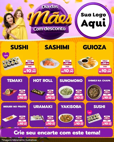 Modelo de Rede Social para Feed Instagram com o tema Dia das Mães com Desconto para Comida japonesa