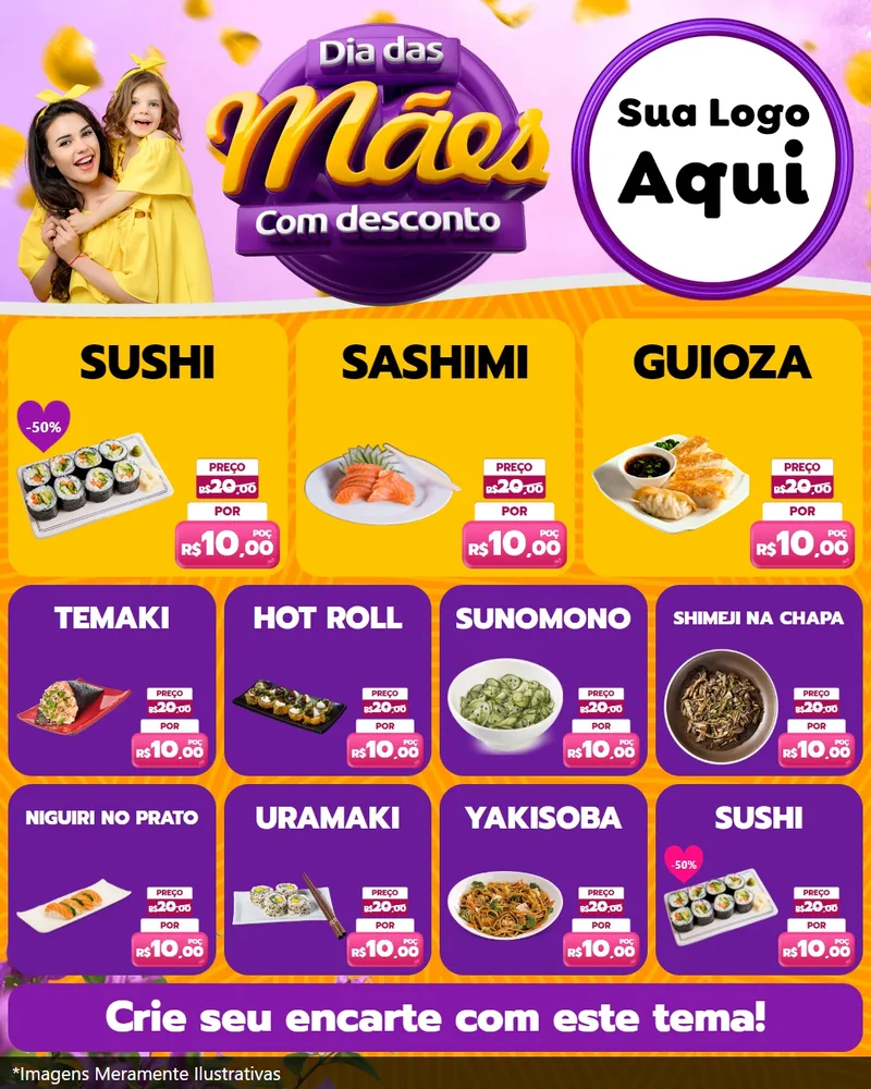 Modelo de Rede Social para Feed Instagram com o tema Dia das Mães com Desconto para Comida japonesa