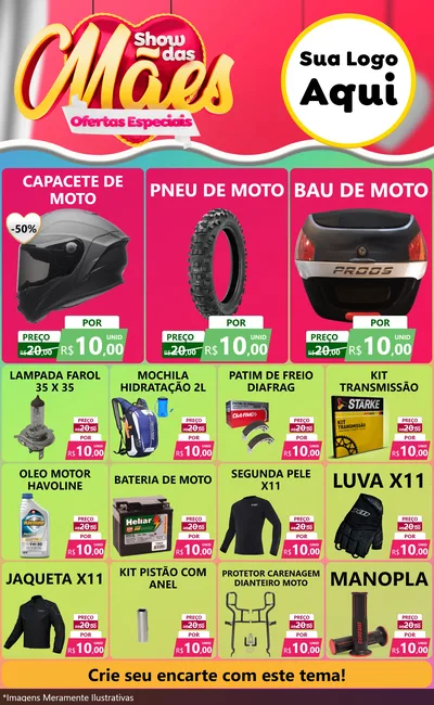 Modelo de Encarte para Encarte Grande com o tema Show das Mães - Ofertas Especiais para Moto peças