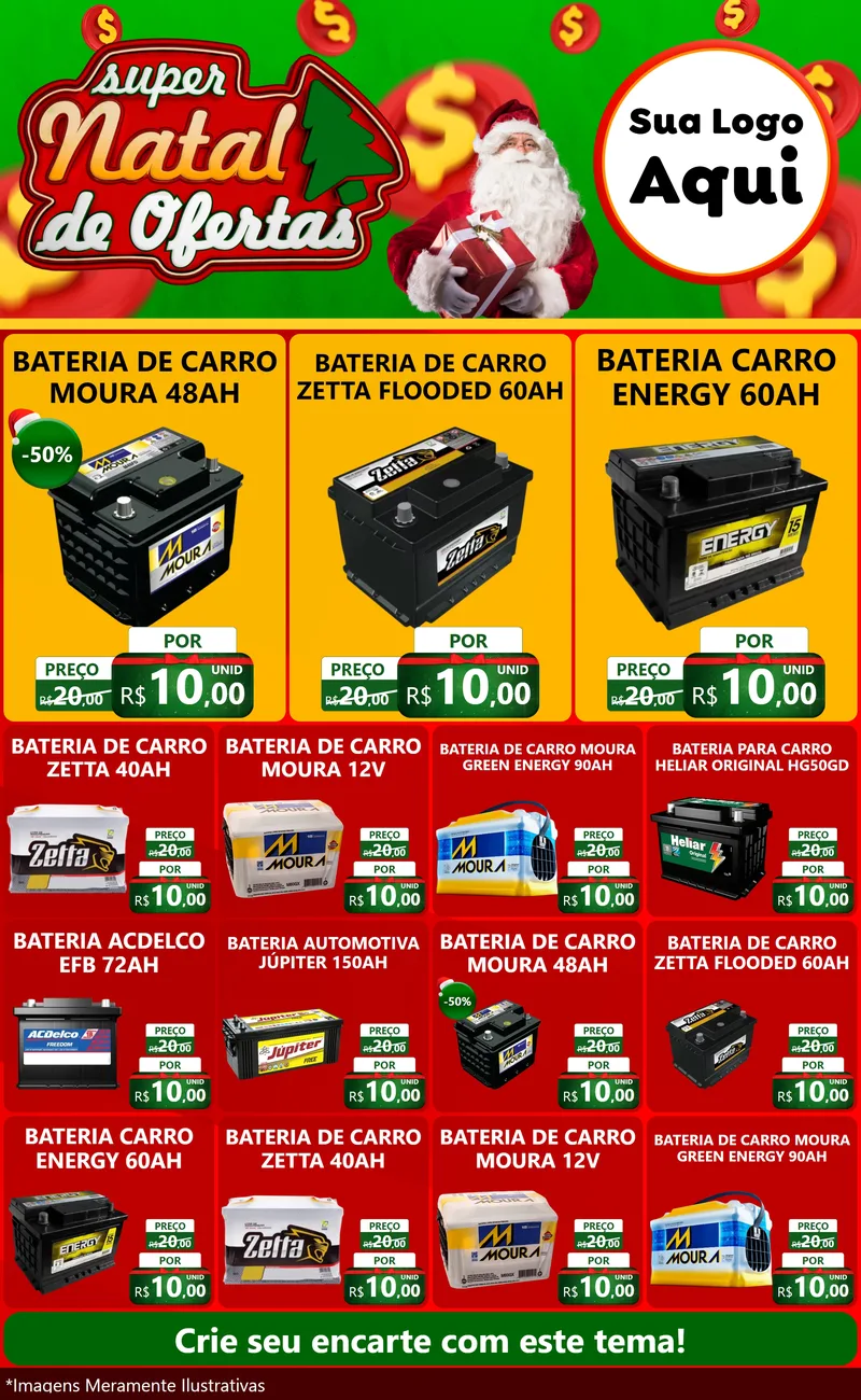 Modelo de Encarte para Encarte Grande com o tema Super Natal de Ofertas para Baterias Elétricas