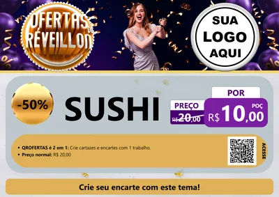 Modelo de Cartaz para Cartaz A4 Horizontal com o tema Ofertas de Réveillon para Comida japonesa