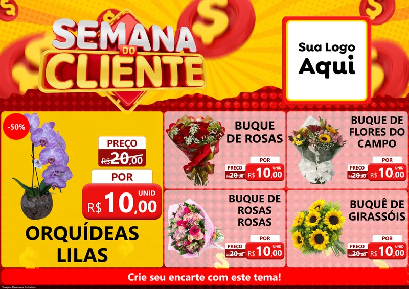 Modelo de Encarte para Encarte A4 Horizontal com o tema Semana do Cliente para Floricultura e jardim