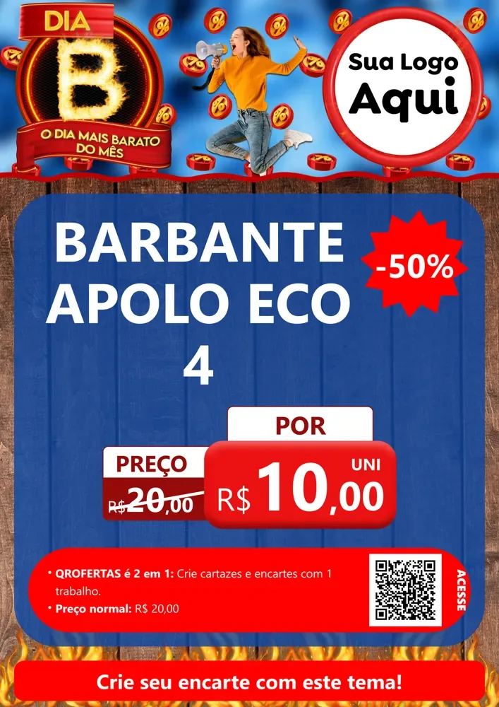 Modelo de Cartaz para Cartaz A4 Vertical com o tema Dia B - O Dia Mais Barato Do Mês para Armarinho e Aviamentos