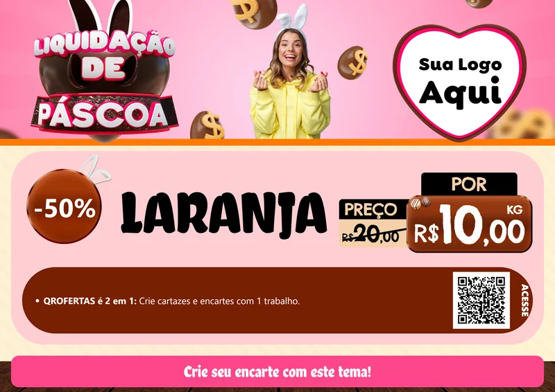 Modelo de Cartaz para Cartaz A4 Horizontal com o tema Liquidação de Páscoa para Hortifrúti