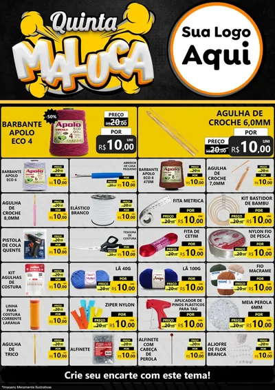 Modelo de Encarte para Encarte A4 Vertical com o tema Quinta Maluca para Armarinho e Aviamentos