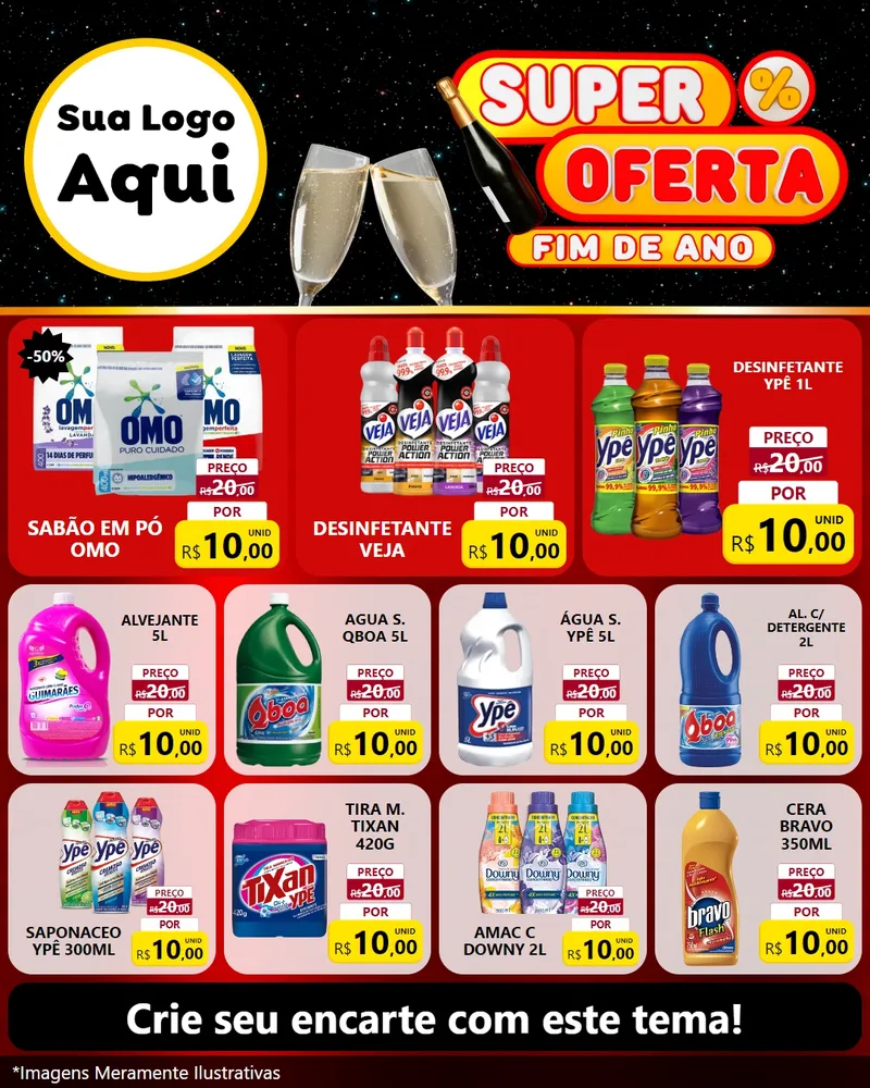 Modelo de Rede Social para Feed Instagram com o tema Super Oferta Fim de Ano para Produtos de Limpeza