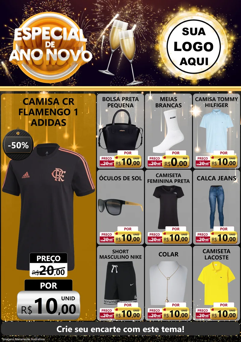 Modelo de Encarte para Encarte A4 Vertical com o tema Especial de Ano Novo para Roupas e acessórios