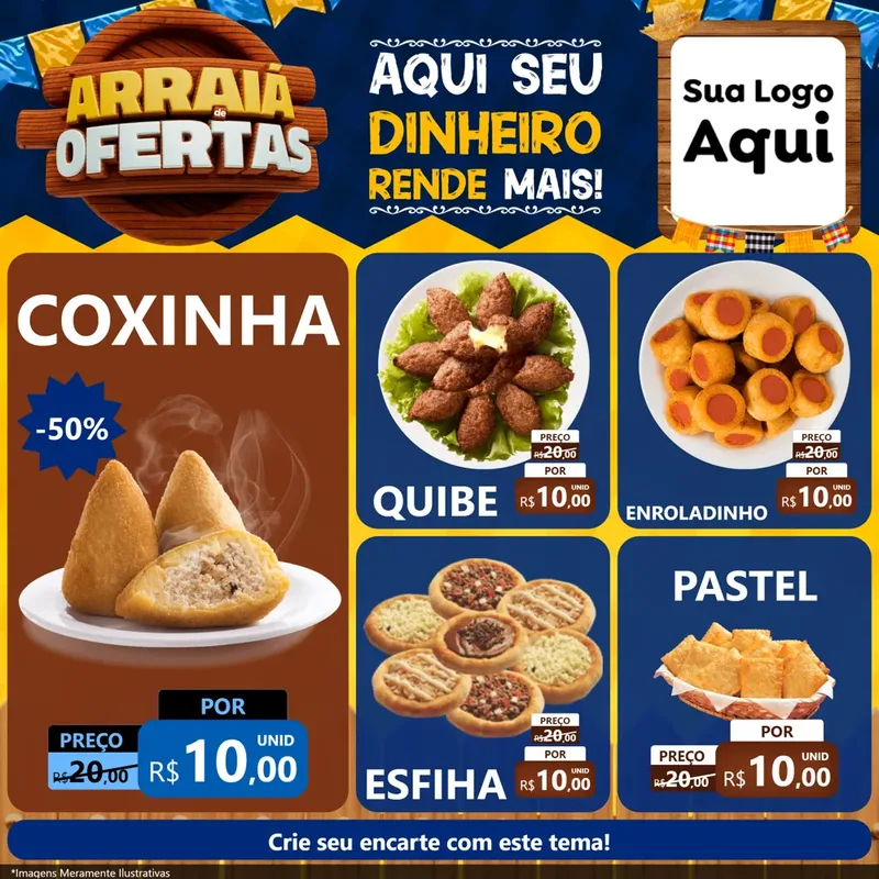 Modelo de Rede Social para Feed Facebook com o tema Arraiá de Ofertas - Junina para Salgadaria