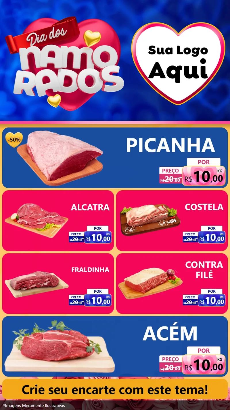 Modelo de TV para TV Vertical com o tema Dia dos namorados para Açougue