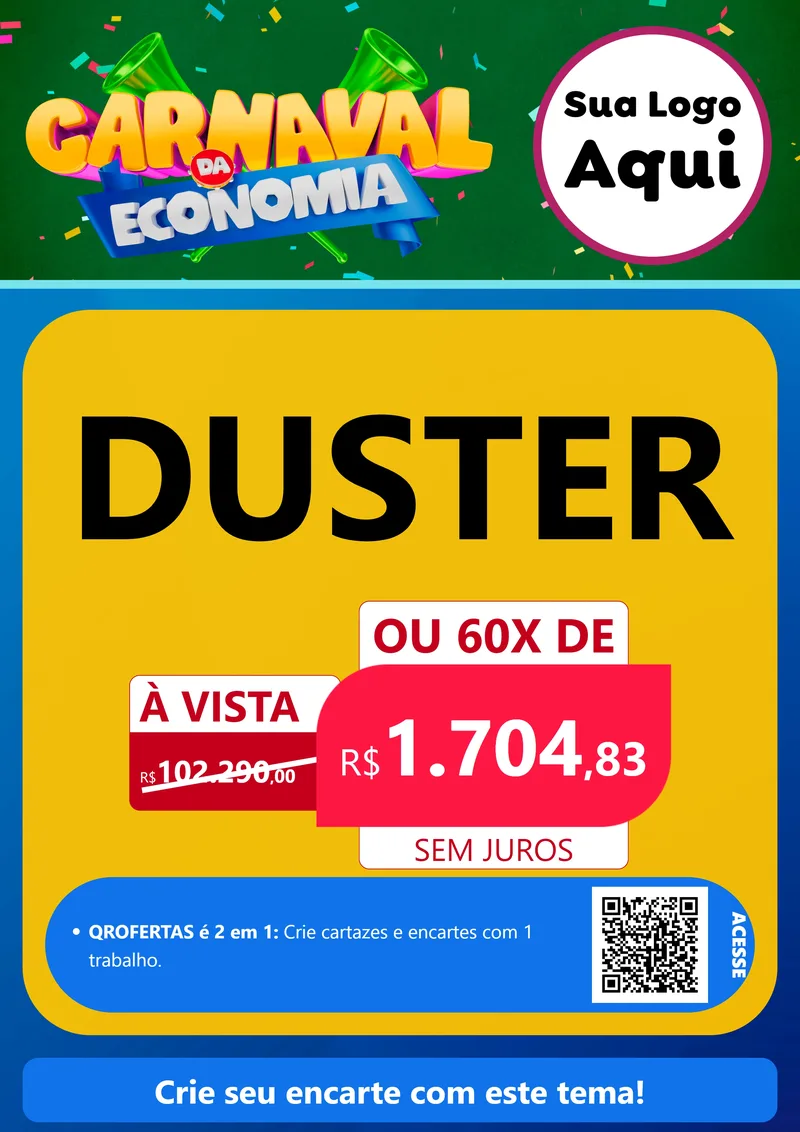 Modelo de Cartaz para Cartaz A4 Vertical com o tema Carnaval da Economia para Concessionaria de Carros