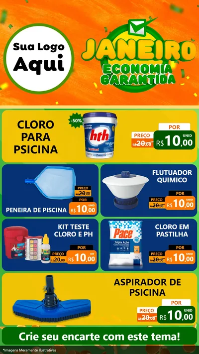 Modelo de TV para TV Vertical com o tema Janeiro - Economia Garantida para Produtos para Piscina