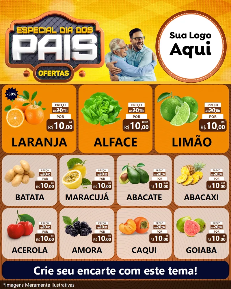 Modelo de Rede Social para Feed Instagram com o tema Especial Dia dos Pais para Hortifrúti