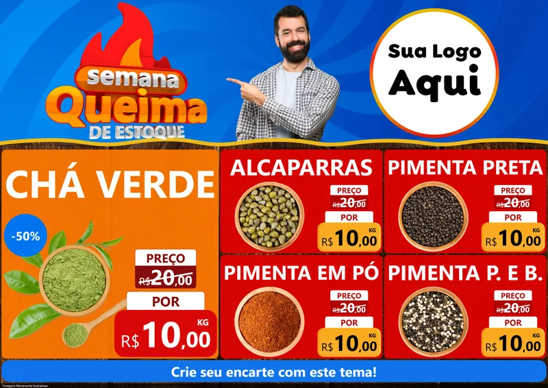 Modelo de Encarte para Encarte A4 Horizontal com o tema Semana Queima de Estoque para Produtos Naturais