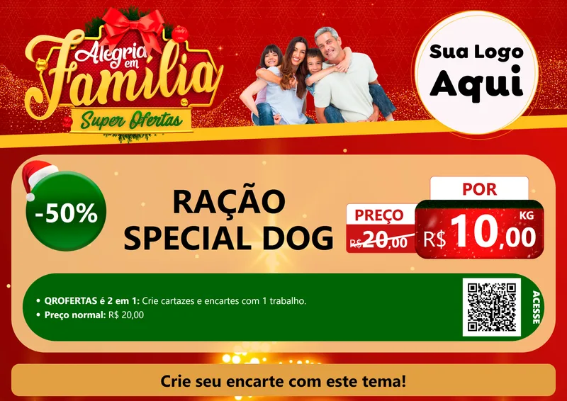 Modelo de Cartaz para Cartaz A4 Horizontal com o tema Alegria em Família Super Ofertas - Natal para Pet Shop