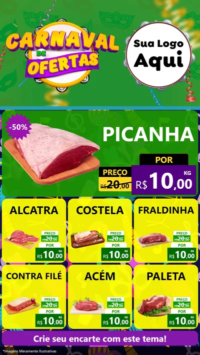 Modelo de Rede Social para Stories com o tema Carnaval de Ofertas para Açougue
