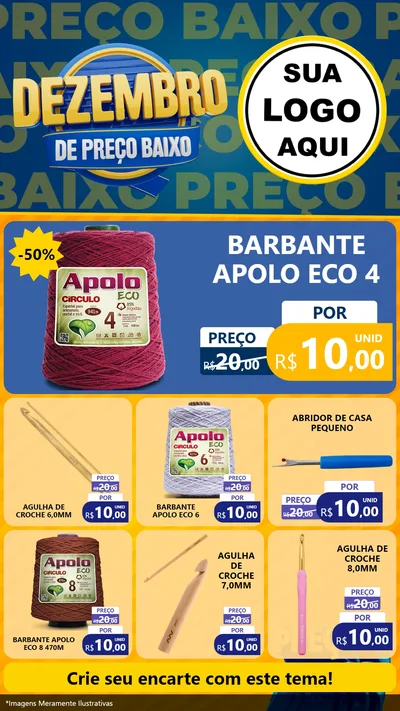 Modelo de Rede Social para Stories com o tema Dezembro de Preço Baixo para Armarinho e Aviamentos
