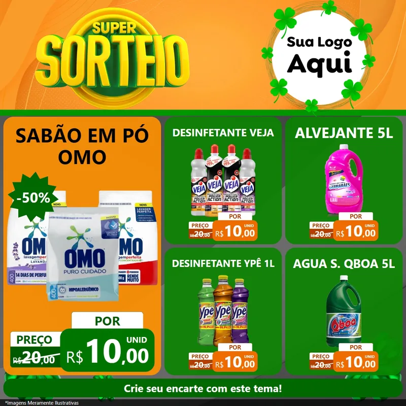 Modelo de Rede Social para Feed Facebook com o tema Super Sorteio para Produtos de Limpeza