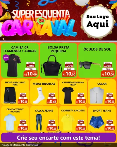 Modelo de Rede Social para Feed Instagram com o tema Super Esquenta de Carnaval para Roupas e acessórios