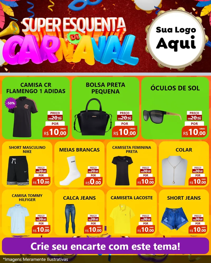 Modelo de Rede Social para Feed Instagram com o tema Super Esquenta de Carnaval para Roupas e acessórios