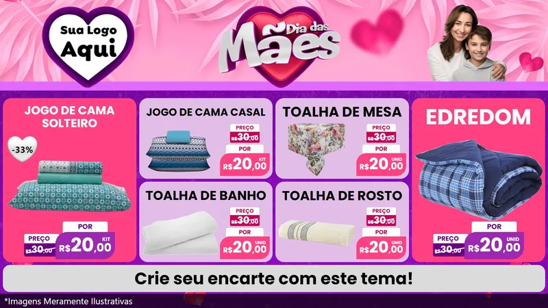 Modelo de TV para TV Horizontal com o tema Dia das Mães para Cama, Mesa e Banho
