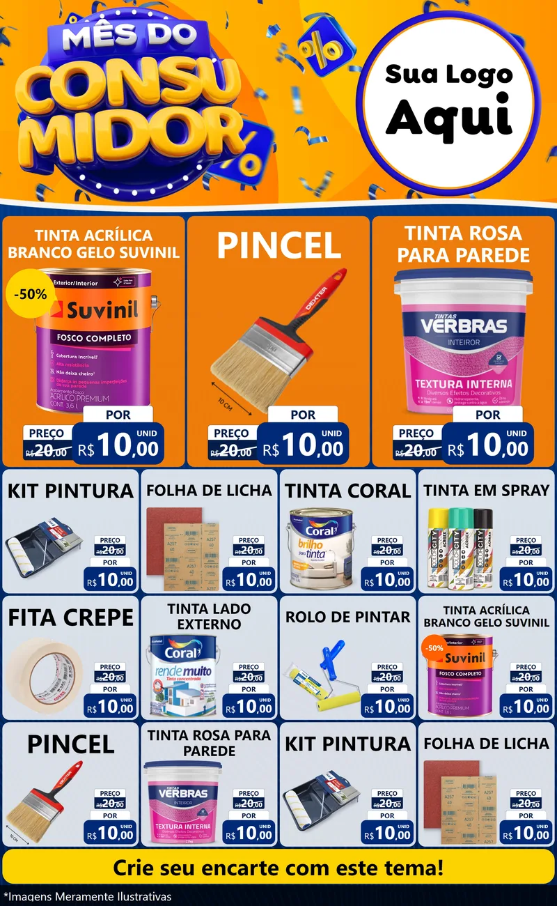 Modelo de Encarte para Encarte Grande com o tema Mês do Consumidor para Tintas e Ferramentas