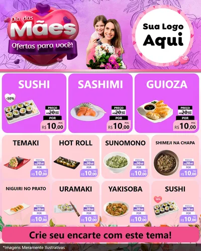 Modelo de Rede Social para Feed Instagram com o tema Dia das Mães Ofertas para Você! para Comida japonesa