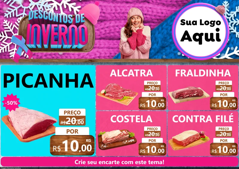 Modelo de Encarte para Encarte A4 Horizontal com o tema Descontos de Inverno para Açougue