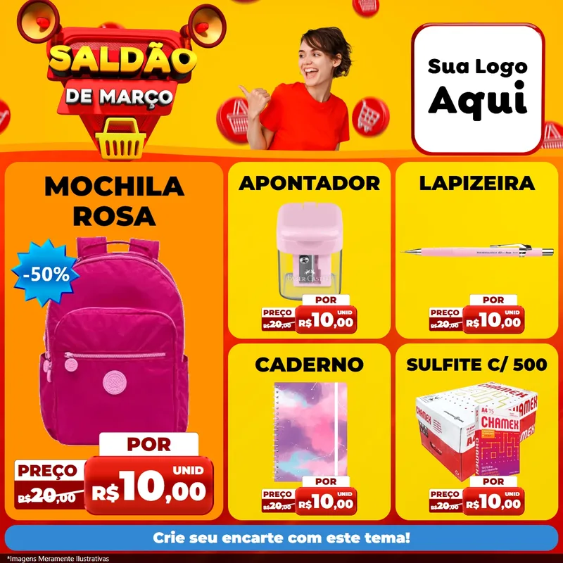 Modelo de Rede Social para Feed Facebook com o tema Saldão de Março para Papelaria