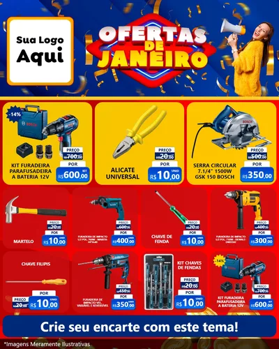 Modelo de Rede Social para Feed Instagram com o tema Ofertas de Janeiro para Maquinas e Ferramentas