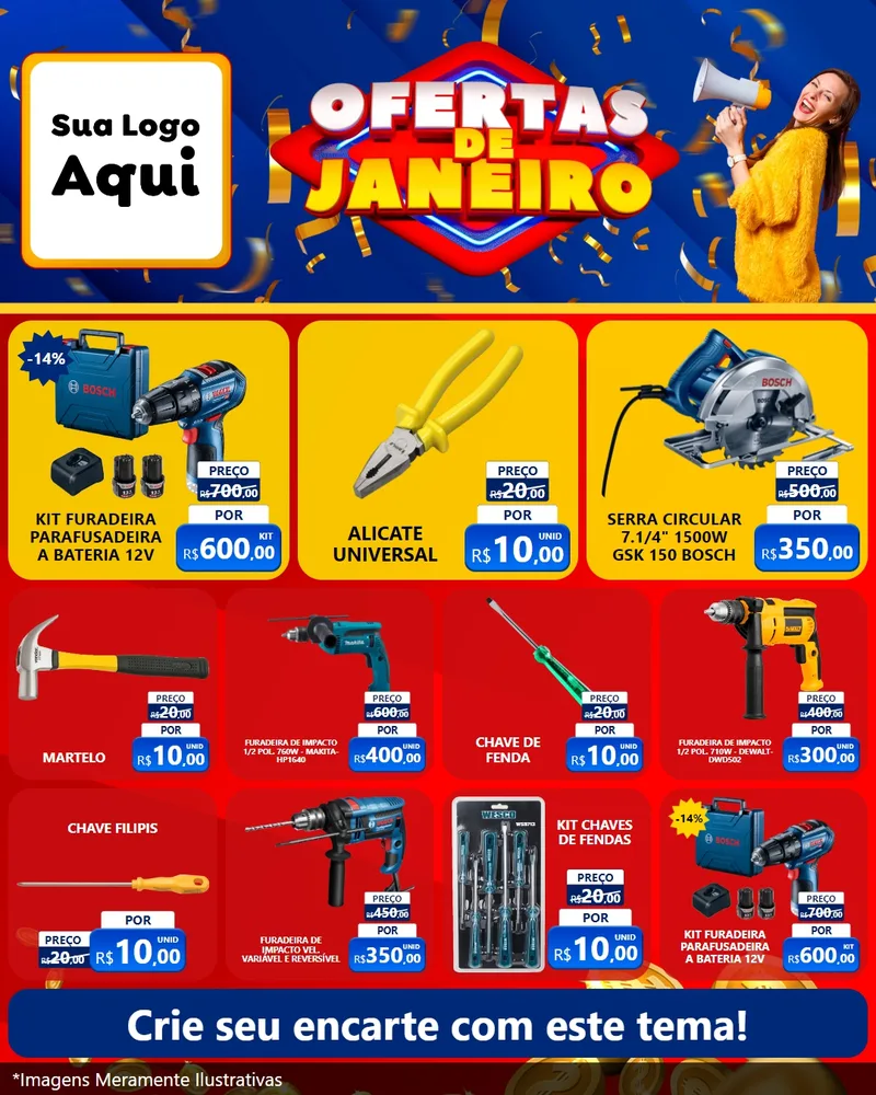 Modelo de Rede Social para Feed Instagram com o tema Ofertas de Janeiro para Maquinas e Ferramentas