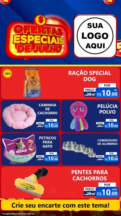 Modelo de TV para TV Vertical com o tema Ofertas Especiais de Julho para Pet Shop