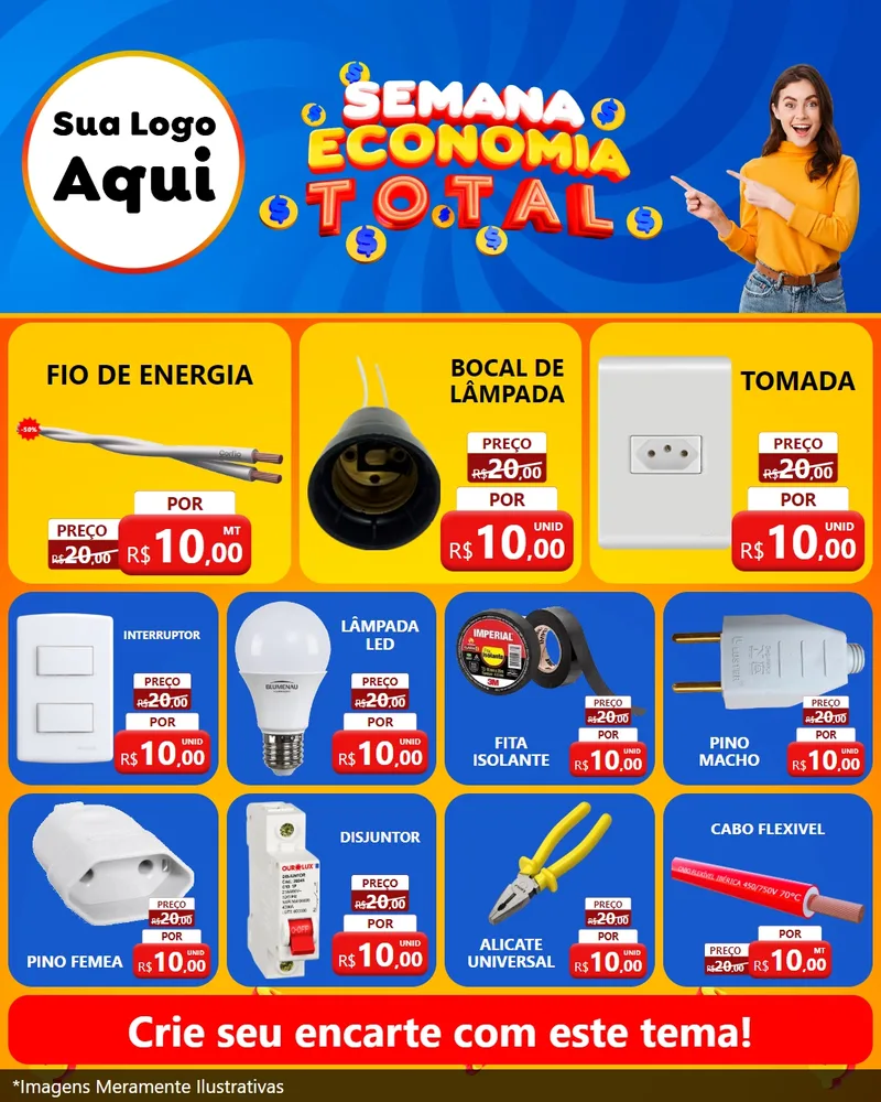Modelo de Rede Social para Feed Instagram com o tema Semana Economia Total para Materiais Elétricos