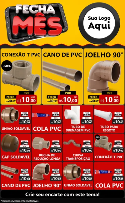 Modelo de Encarte para Encarte Grande com o tema Fecha Mês para Tubos e conexões