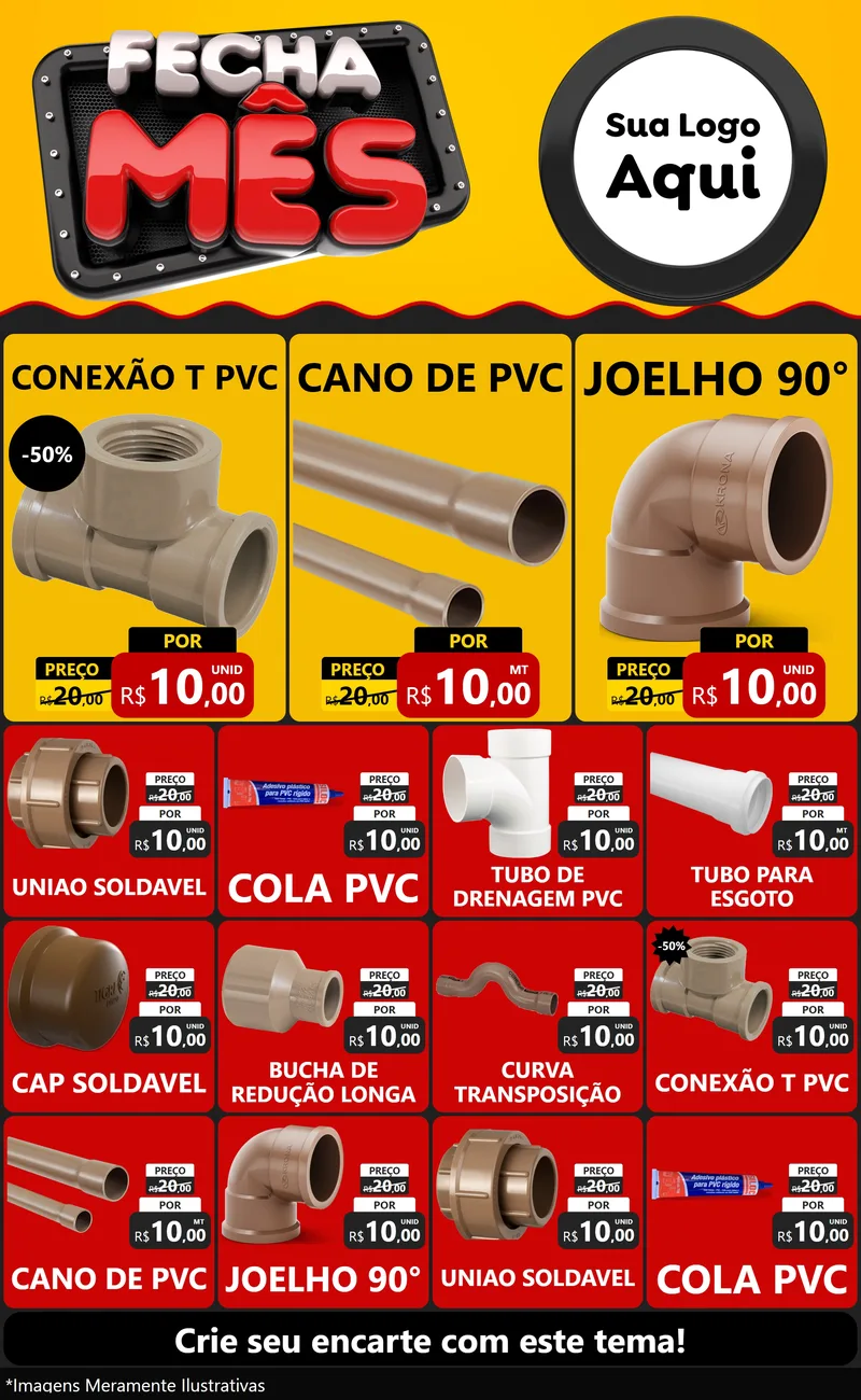 Modelo de Encarte para Encarte Grande com o tema Fecha Mês para Tubos e conexões