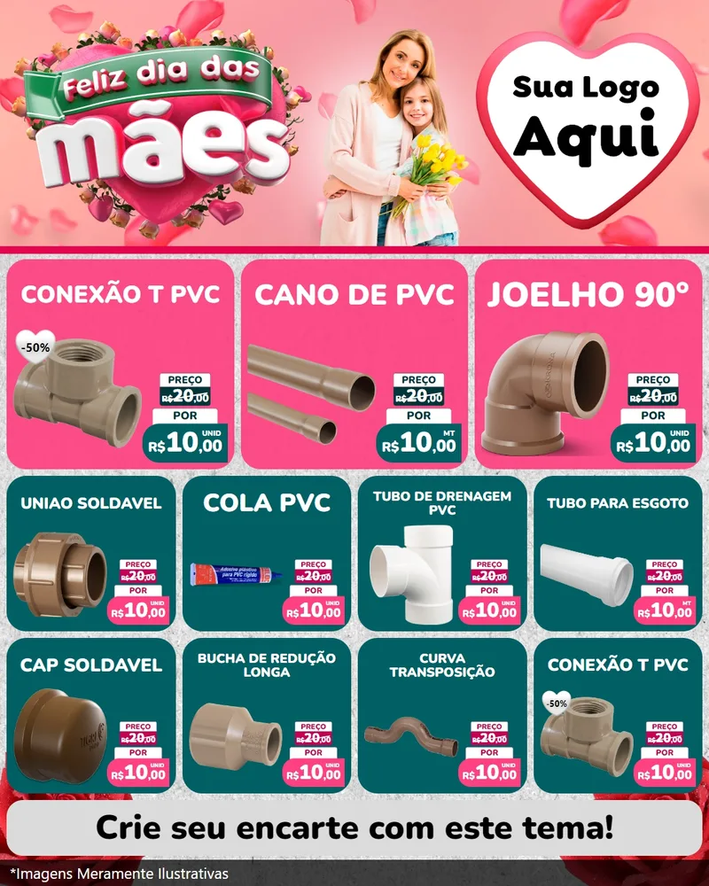 Modelo de Rede Social para Feed Instagram com o tema Feliz Dia das Mães para Tubos e conexões