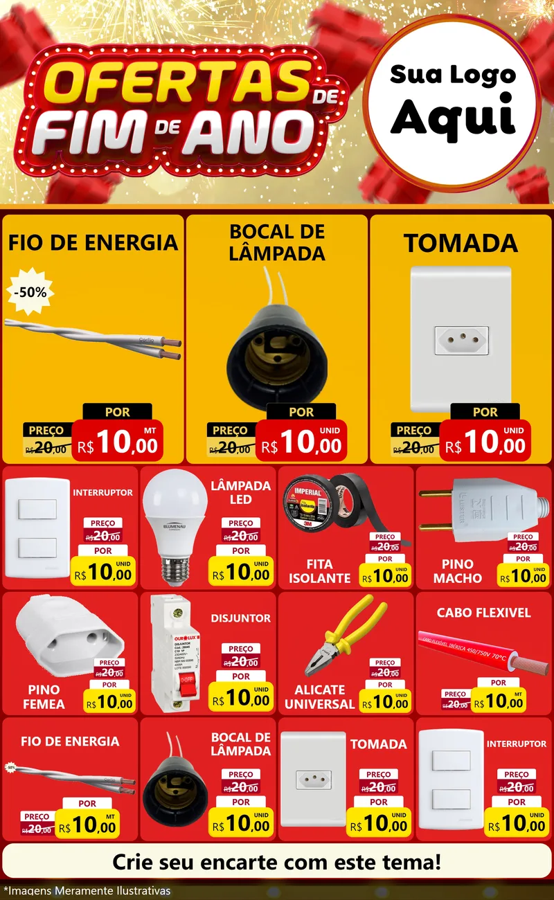 Modelo de Encarte para Encarte Grande com o tema Ofertas de Fim de Ano para Materiais Elétricos