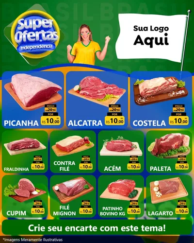 Modelo de Rede Social para Feed Instagram com o tema Super Ofertas de Independência para Açougue