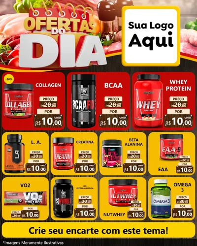 Modelo de Rede Social para Feed Instagram com o tema Ofertas do Dia para Suplementos alimentares