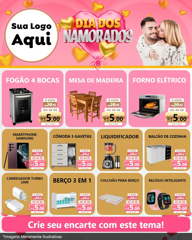 Modelo de Rede Social para Feed Instagram com o tema Dia dos Namorados para Móveis e Eletro