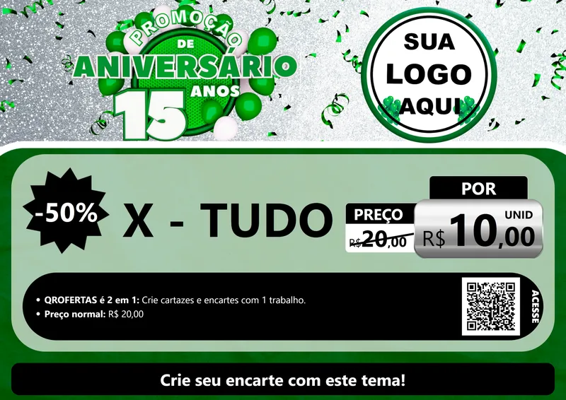 Modelo de Cartaz para Cartaz A4 Horizontal com o tema Promoção de Aniversário - 15 Anos para Hamburgueria