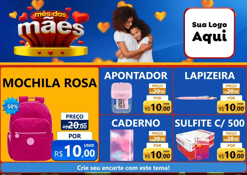 Modelo de Encarte para Encarte A4 Horizontal com o tema Mês das Mães para Papelaria