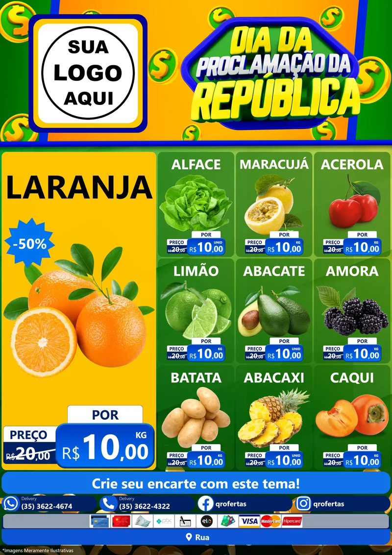 Modelo de Encarte para Encarte A4 Vertical com o tema Dia Da Proclamação da República para Hortifrúti