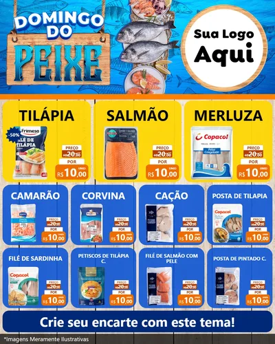 Modelo de Rede Social para Feed Instagram com o tema Domingo do Peixe para Peixaria